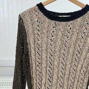 Curio Sweater Earthy Neutral Fairy Asymmetrical Colorblock Knit Pullover Women M